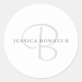 Elegant Name Monogram | Wit en grijs Ronde Sticker (Voorkant)