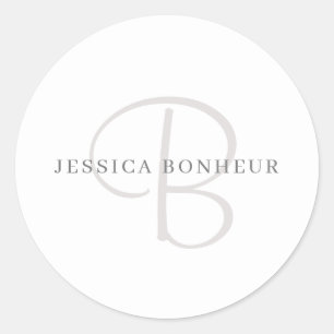 Elegant Name Monogram   Wit en grijs Ronde Sticker