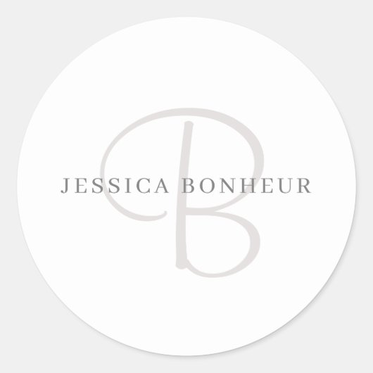 Elegant Name Monogram | Wit en grijs Ronde Sticker (Voorkant)