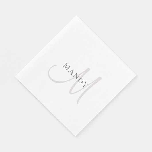 Elegant Name Monogram | Wit en grijs Servet (Hoek)
