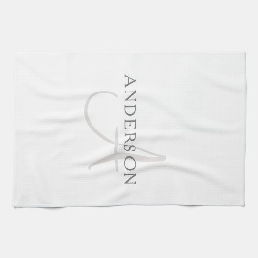 Elegant Name Monogram | Wit en grijs Theedoek (Horizontaal)