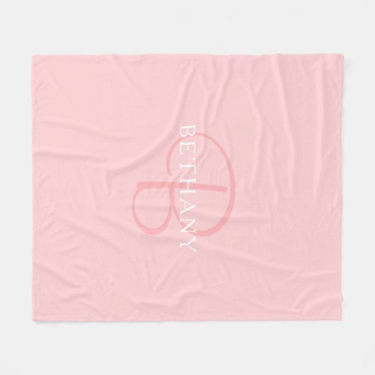 Elegant Name Monogram | wit en roze Fleece Deken (Voorkant (Horizontaal))