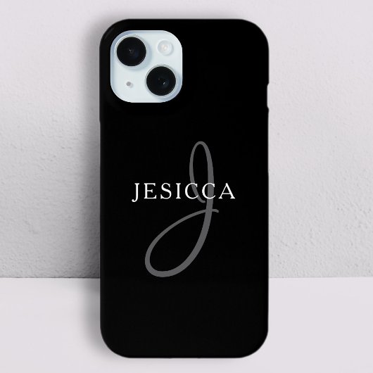 Elegant Name Monogram | Zwart wit en grijs Case-Mate iPhone Case