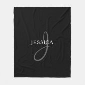 Elegant Name Monogram | Zwart wit en grijs Fleece Deken (Voorkant)