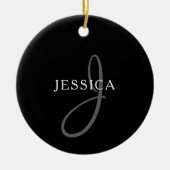 Elegant Name Monogram | Zwart wit en grijs Keramisch Ornament (Voorkant)