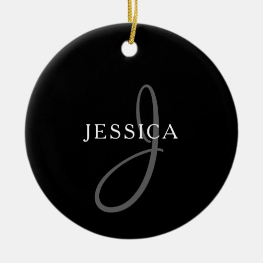 Elegant Name Monogram | Zwart wit en grijs Keramisch Ornament (Voorkant)