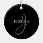Elegant Name Monogram | Zwart wit en grijs Keramisch Ornament (Achterkant)