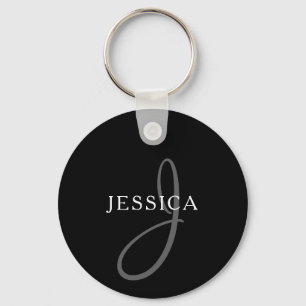 Elegant Name Monogram Zwart wit en grijs Sleutelhanger