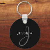 Elegant Name Monogram | Zwart wit en grijs Sleutelhanger (Voorkant)