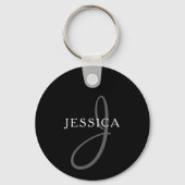 Elegant Name Monogram | Zwart wit en grijs Sleutelhanger (Achterkant)