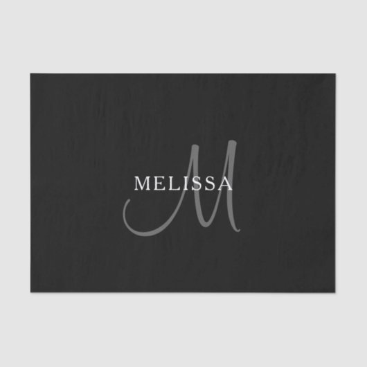 Elegant Name Monogram | Zwart wit en grijs Tissuepapier (Voorkant)