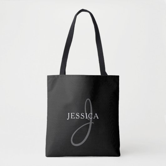 Elegant Name Monogram | Zwart wit en grijs Tote Bag (Voorkant)
