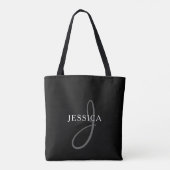 Elegant Name Monogram | Zwart wit en grijs Tote Bag (Achterkant)