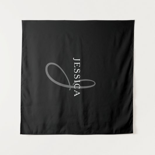 Elegant Name Monogram | Zwart wit en grijs Wandkleed (Voorkant (horizontaal))