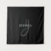 Elegant Name Monogram | Zwart wit en grijs Wandkleed (Voorkant)