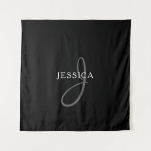 Elegant Name Monogram Zwart wit en grijs Wandkleed