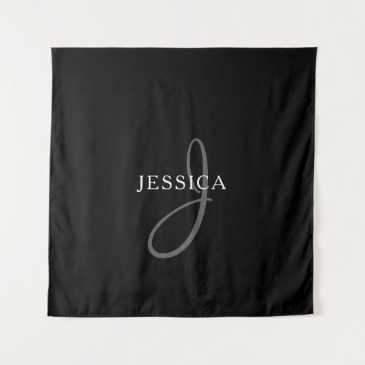 Elegant Name Monogram | Zwart wit en grijs Wandkleed (Voorkant)