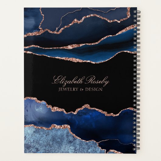 Elegant Name Navy Blue Roos Gold Geode Business Planner (Achterkant)