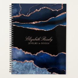Elegant Name Navy Blue Roos Gold Geode Business Planner