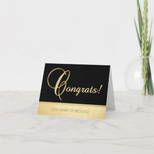 Elegant Name Personalized Black Gold CONGRATS! Kaart