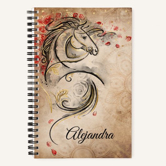 Elegant Name Red en Gold  Horse Art Notitieboek (Voorkant)