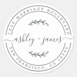 Elegant Names Black White Wedding Return Address Ronde Sticker