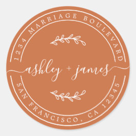 Elegant Names Burnt Sinaasappel Wedding Return Add Ronde Sticker