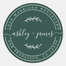 Elegant Names Dark Green Wedding Return Address Ronde Sticker