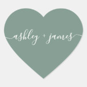 Elegant Names Dusty Green Wedding Seal Hart Sticker (Voorkant)
