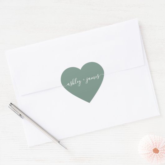 Elegant Names Dusty Green Wedding Seal Hart Sticker (Envelop)