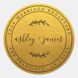 Elegant Names Gold Wedding Return Address Ronde Sticker