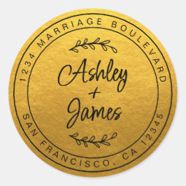 Elegant Names Gold Wedding Return Address Ronde Sticker