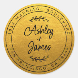 Elegant Names Gold Wedding Return Address Ronde Sticker