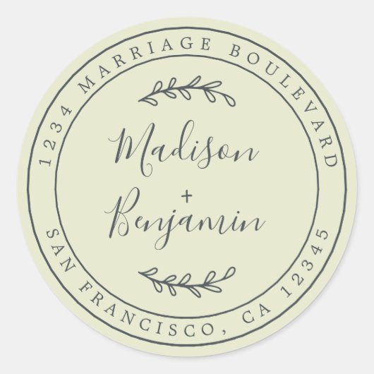 Elegant Names Green Wedding Return Address Ronde Sticker (Voorkant)