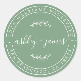 Elegant Names Green Wedding Return Address Ronde Sticker