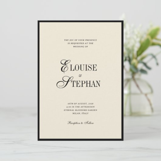 Elegant Names Ivory and Black Old Money Wedding Kaart (Staand voorkant)