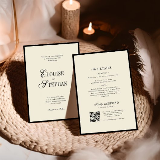 Elegant Names Ivory and Black Old Money Wedding Kaart