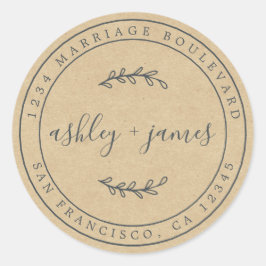 Elegant Names Kraft Paper Wedding Return Address Ronde Sticker