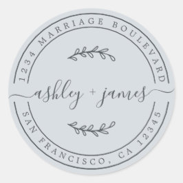 Elegant Names Pastel Blue Wedding Return Address Ronde Sticker