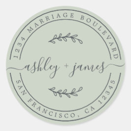 Elegant Names Pastel Green Wedding Return Address Ronde Sticker