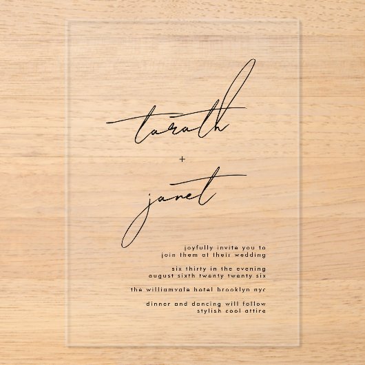 Elegant NAMES | Stijlvol zwart-withuwelijk Acryl Uitnodigingen (Voorkant)