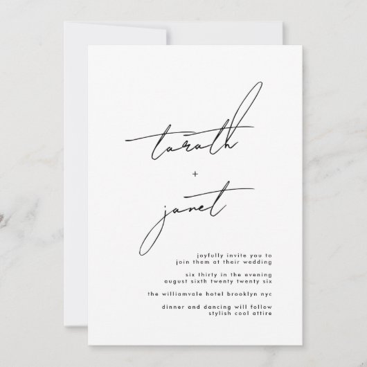 Elegant NAMES | Stijlvol zwart-withuwelijk Kaart (Voorkant)