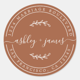 Elegant Names TerraCotta Wedding Return Address Ronde Sticker