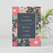 Elegant Nantucket Floral Navy Save The Date (Staand voorkant)