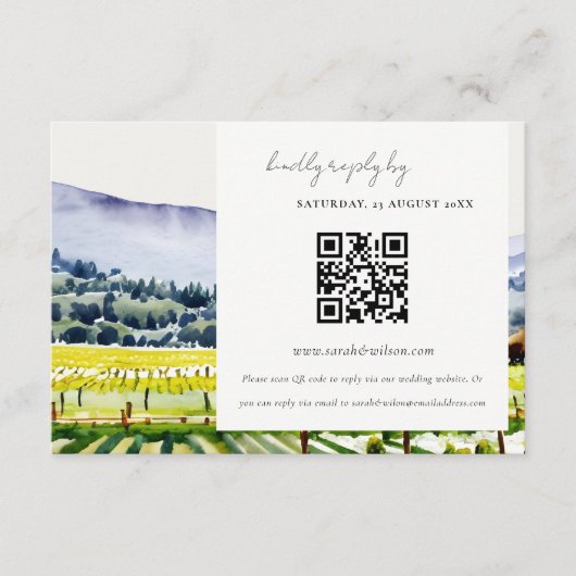 Elegant Napa Valley Vineyard Wedding QR Code RSVP Informatiekaartje (Voorkant)