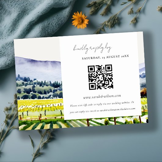 Elegant Napa Valley Vineyard Wedding QR Code RSVP Informatiekaartje