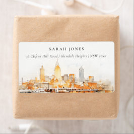 Elegant Nashville City Skyline Waterverf Adres Etiket