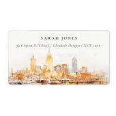 Elegant Nashville City Skyline Waterverf Adres Etiket (Voorkant)