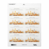 Elegant Nashville City Skyline Waterverf Adres Etiket (Full Sheet)