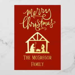 Elegant Natitivity kerstfamilienaam Folie Feestdagenkaart